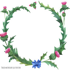 Wreaths from thistle with blue bow-knot