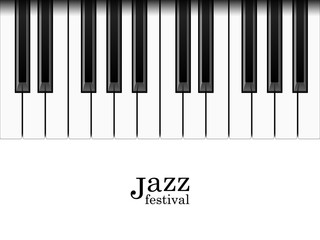 Fototapeta premium Realistic piano keys and Jazz festival text, vector illustration