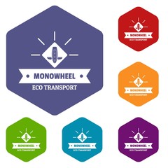 Lifestyle mono wheel icons vector colorful hexahedron set collection isolated on white 