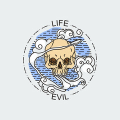 Vector illustration of color tattoo graphic human skull