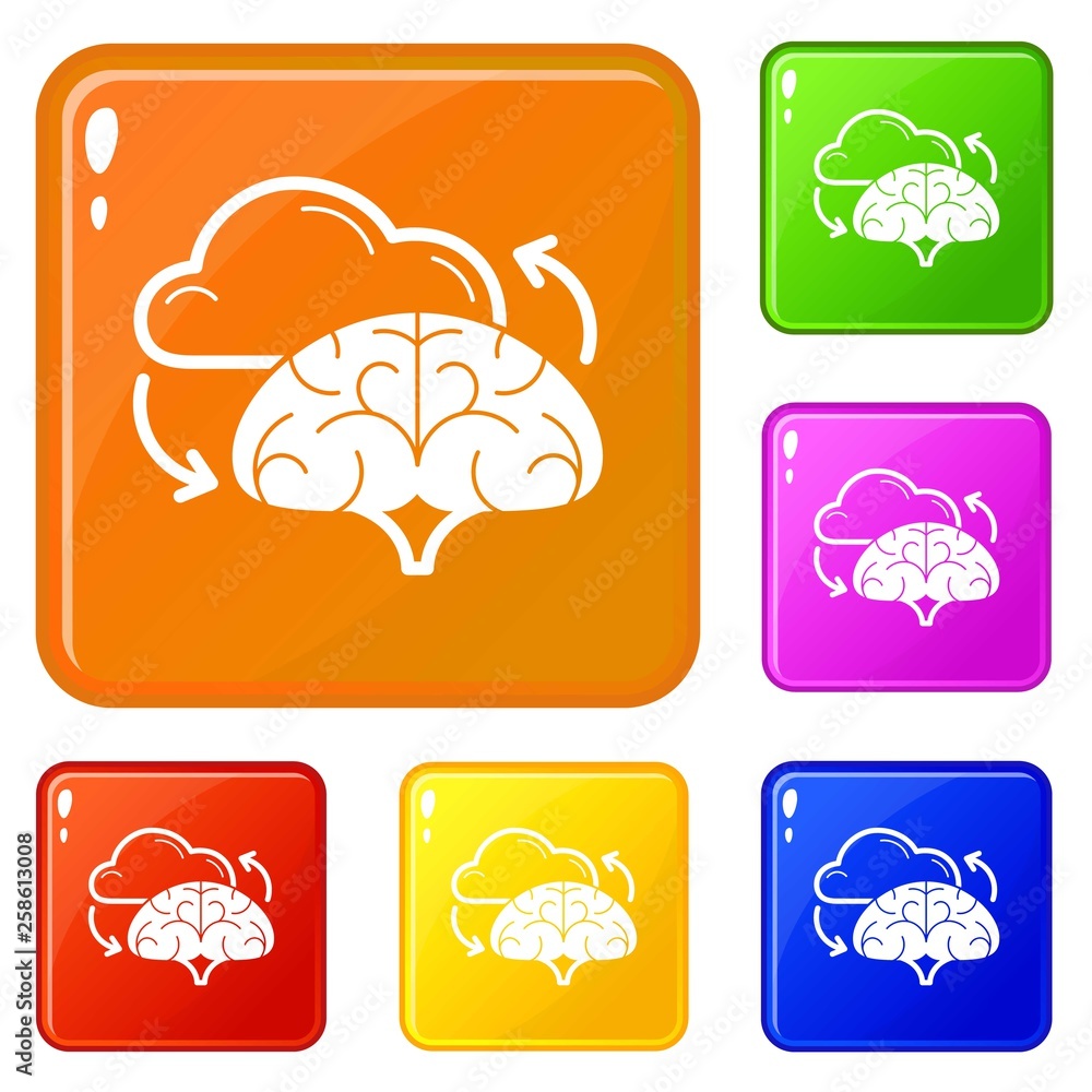 Aufkleber brain icons set collection vector 6 color isolated on white background