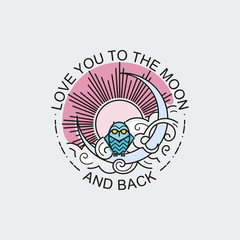 Vintage illustration of thin line owl icon with owl