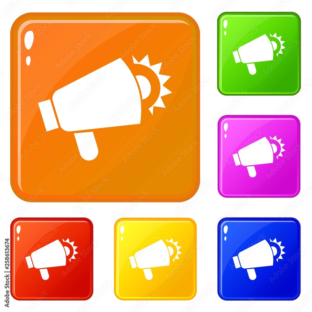Poster global megaphone icons set collection vector 6 color isolated on white background