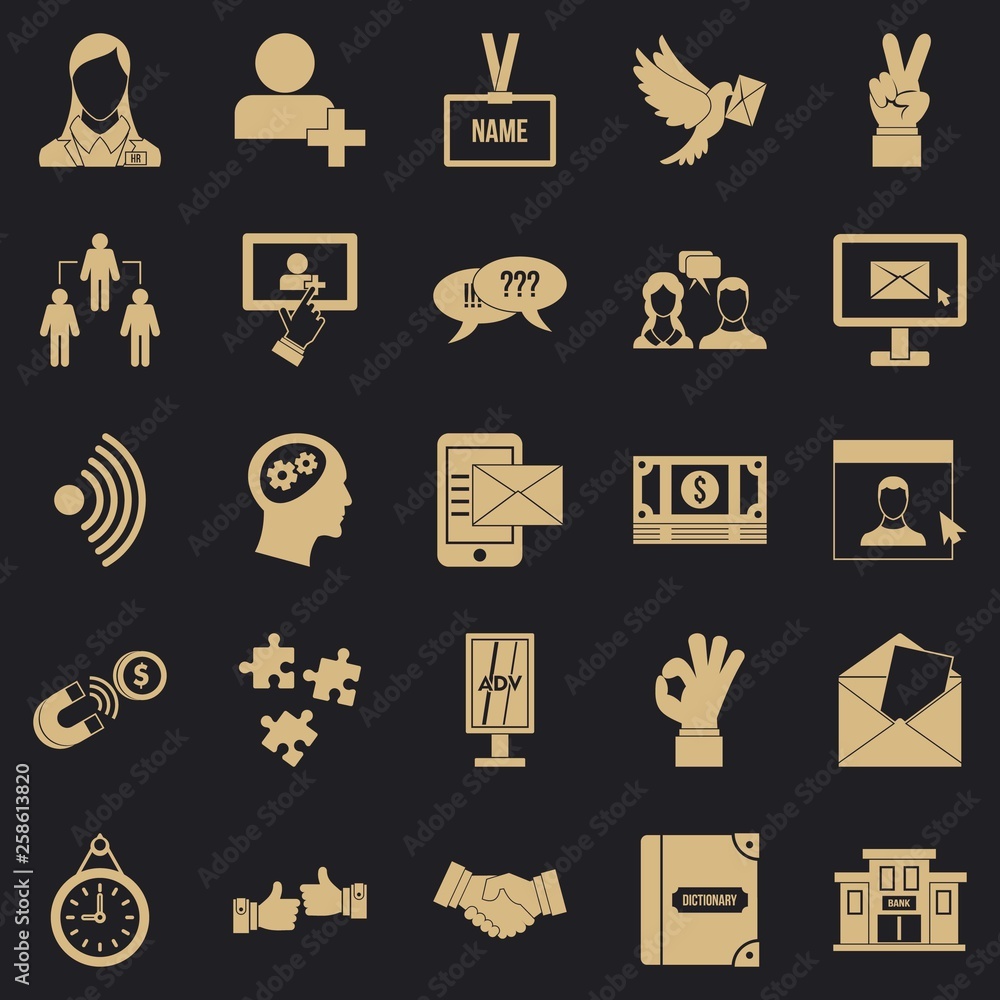 Poster talk icons set. simple set of 25 talk vector icons for web for any design