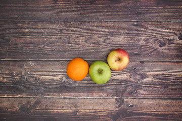 Healthy life - Fruits and vegetables on wooden background
