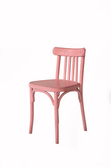 pink wooden chair on a white background