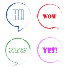 Colorful speech bubbles. Bubbles with short messages vector illustration. Set of bubbles for banners, advertising.