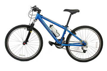 bicicleta de montaña azul, aislada en blanco