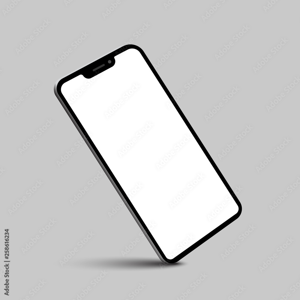 Poster black smartphone with empty touch screen, phone, view from the side - stock vector