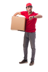 Young male courier with box 