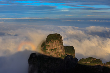 Chinese Karst Mountains above the clouds, Dayao Mountain range near Jinxiu City, Guangxi Province...