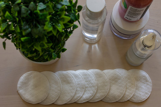 Rome Italy. Cosmetic products used to improve physical appearance. Background with seedling and moment of relaxation.