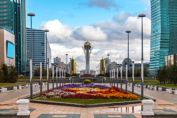 Nurzhol boulevard, view to KazMunaiGas and Transport Tower, Nur-Sultan, Astana; Kazakhstan