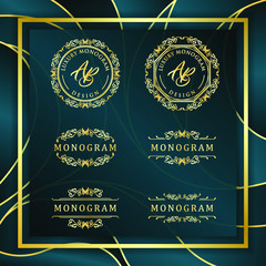 Luxury design set with elegant dark blue background