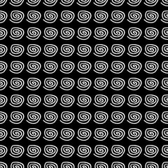 Abstract spiral pattern with hand drawn spirals. Cute vector black and white spiral pattern. Seamless monochrome spiral pattern for fabric, wallpapers, wrapping paper, cards and web backgrounds.