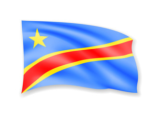 Waving Democratic Republic of Congo flag on white. Flag in the wind.