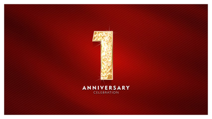  1st Anniversary celebration - Golden numbers  with red fabric background