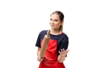 Young female baker isolated on white 