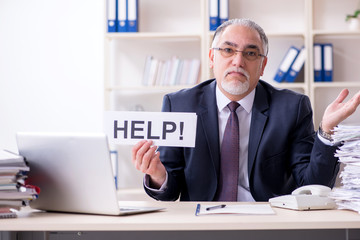 White bearded old businessman employee unhappy with excessive wo