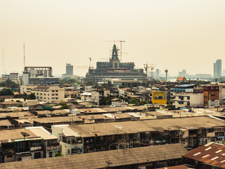 The progress of the construction site the new Parliament Building in Thailand in February 2019