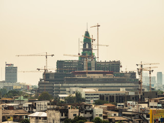 The progress of the construction site the new Parliament Building in Thailand in February 2019