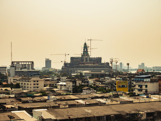 The progress of the construction site the new Parliament Building in Thailand in February 2019