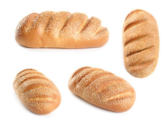Set of fresh bread on white background