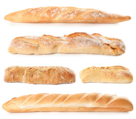 Set of fresh bread on white background