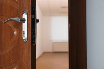 Open modern door to empty light room