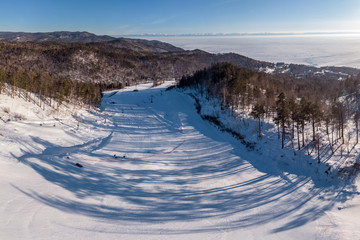 Top view of the ski slope in Listvyanka