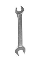New wrench on white background, top view. Plumber tools