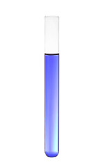 Test tube with color liquid on white background. Solution chemistry