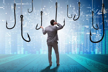 Businessman being tempted to bite the bait