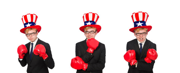 Man wearing hat with american symbols