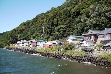 Fototapeta na wymiar 滋賀県琵琶湖に浮かぶ沖ノ島の美しい景観