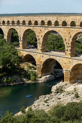 Gard, France July 13th 2015 : The magnificent three tiered Pont Du Gard aqueduct was constructed by...