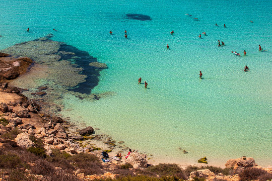 View of the most famous sea place of Lampedusa, Spiaggia dei conigli