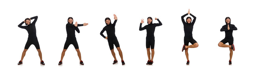 Young man doing sports isolated on the white