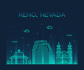 Naklejka premium Reno skyline Nevada USA vector city linear style