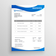 professional blue wavy style invoice template
