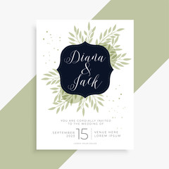 simple green leaves wedding invitation template