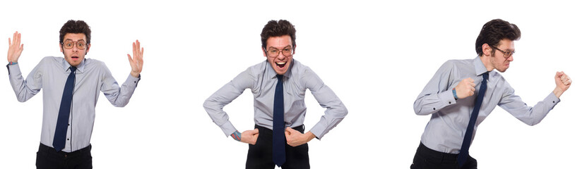 Collage with young businessman on white