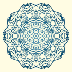 Floral Ornament In Geometric Style. Vector Illustration. Oriental Pattern. Indian, Moroccan, Mystic, Ottoman Motifs. Anti-Stress Therapy Pattern. Blue, milk color