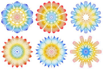 Set of Indian Floral Mandala Pattern.Vector Henna Tattoo Style. Can Be Used For Textile, Greeting Card, Coloring Book, Phone Case Print. Rainbow color