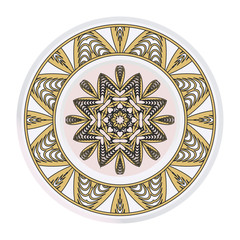 Vector Pattern With Abstract Floral Round Ornament. Oriental Pattern. Indian, Moroccan, Mystic, Ottoman Motifs. Anti-Stress Therapy Pattern