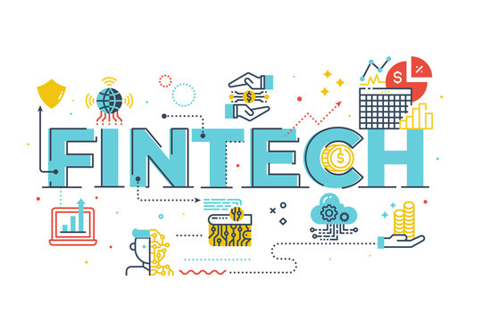 Fintech (Financial Technology) word lettering illustration