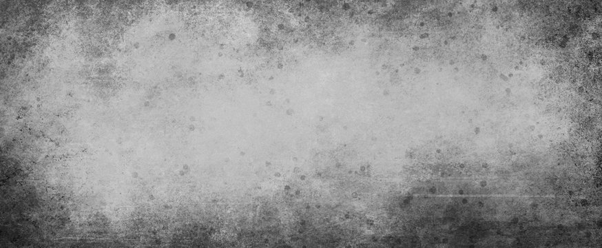Damaged old grunge black and white background illustration with distressed paint spatter and grungy messy black border