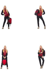 Fototapeta premium Young woman with backpack isolated on white 