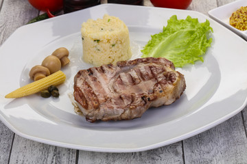 Grilled pork neck steak