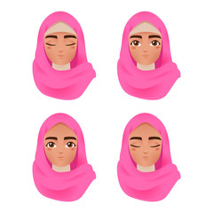 Beautiful Muslim Arab Woman in Colorful Hijab Avatar Icon Vector Illustration